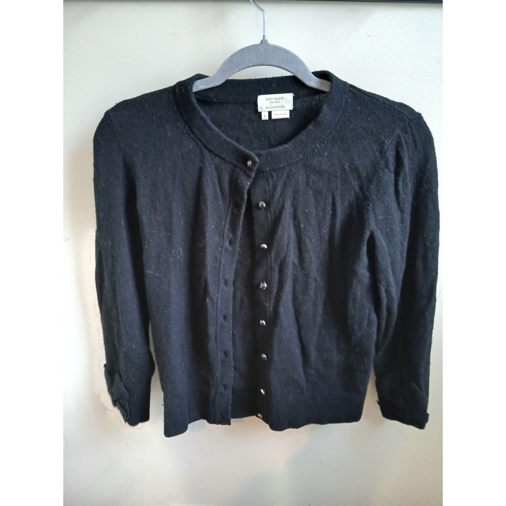 Kate Spade New York Black crop Cardigan Bow Sleeve Button Up Women's Size Small‎